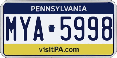 PA license plate MYA5998