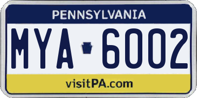 PA license plate MYA6002