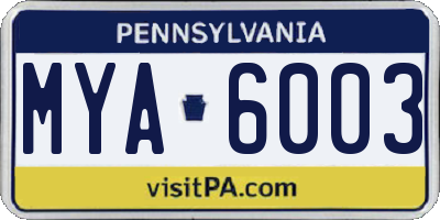 PA license plate MYA6003