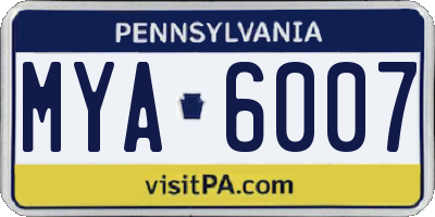 PA license plate MYA6007