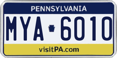 PA license plate MYA6010