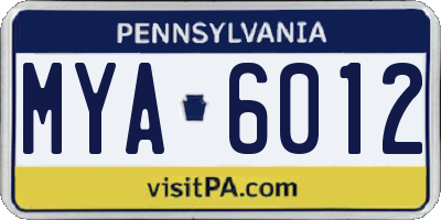 PA license plate MYA6012
