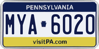 PA license plate MYA6020