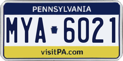 PA license plate MYA6021