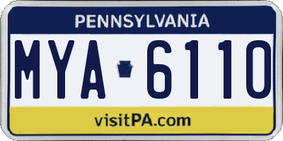 PA license plate MYA6110