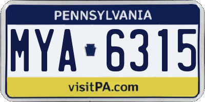 PA license plate MYA6315
