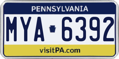 PA license plate MYA6392