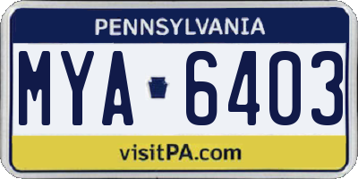 PA license plate MYA6403