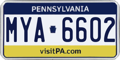 PA license plate MYA6602