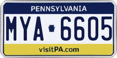 PA license plate MYA6605