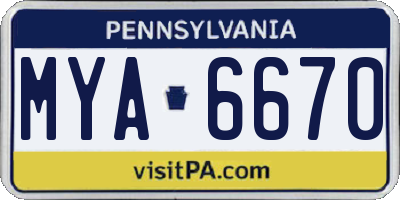 PA license plate MYA6670