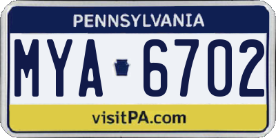 PA license plate MYA6702