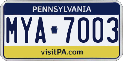 PA license plate MYA7003