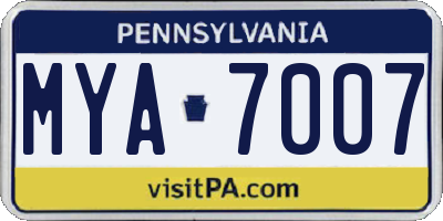 PA license plate MYA7007