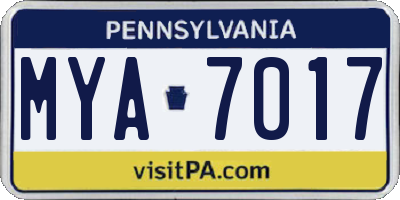 PA license plate MYA7017