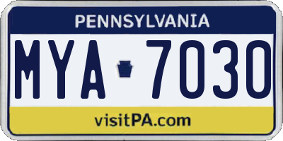 PA license plate MYA7030