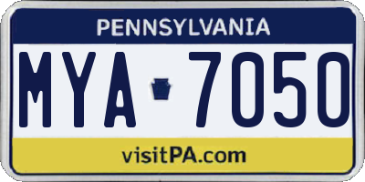 PA license plate MYA7050