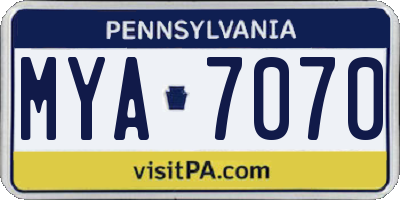 PA license plate MYA7070
