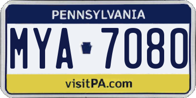 PA license plate MYA7080