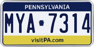 PA license plate MYA7314