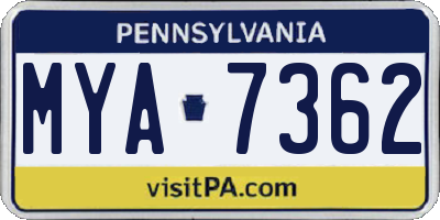 PA license plate MYA7362