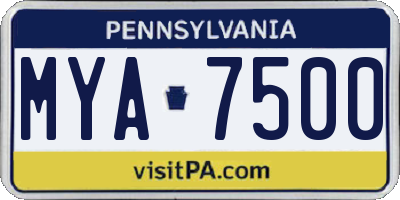 PA license plate MYA7500