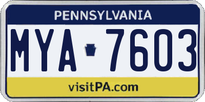 PA license plate MYA7603