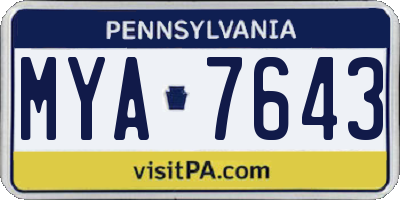 PA license plate MYA7643