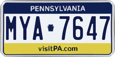 PA license plate MYA7647