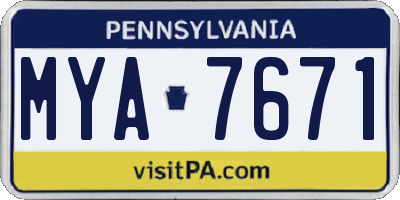 PA license plate MYA7671