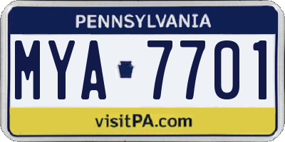 PA license plate MYA7701