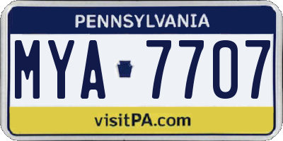 PA license plate MYA7707