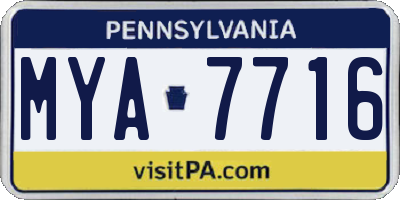 PA license plate MYA7716