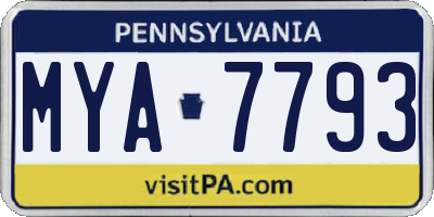PA license plate MYA7793