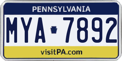 PA license plate MYA7892