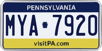 PA license plate MYA7920