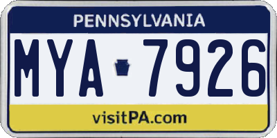 PA license plate MYA7926