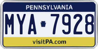PA license plate MYA7928