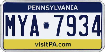 PA license plate MYA7934