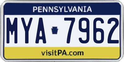 PA license plate MYA7962