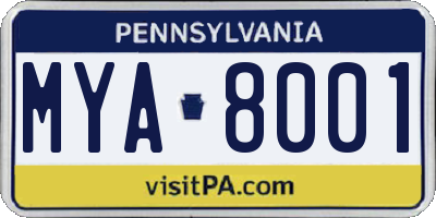 PA license plate MYA8001