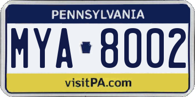 PA license plate MYA8002
