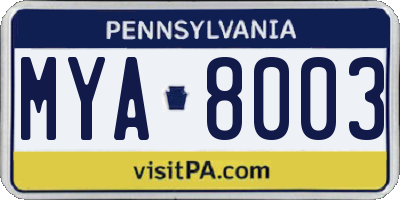 PA license plate MYA8003