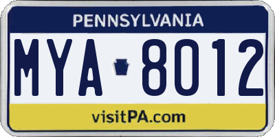 PA license plate MYA8012