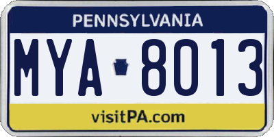 PA license plate MYA8013