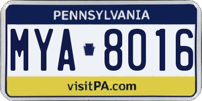 PA license plate MYA8016