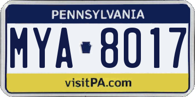 PA license plate MYA8017