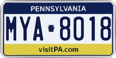 PA license plate MYA8018