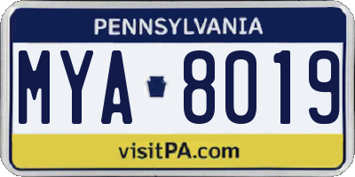PA license plate MYA8019