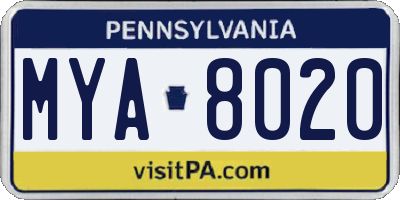 PA license plate MYA8020